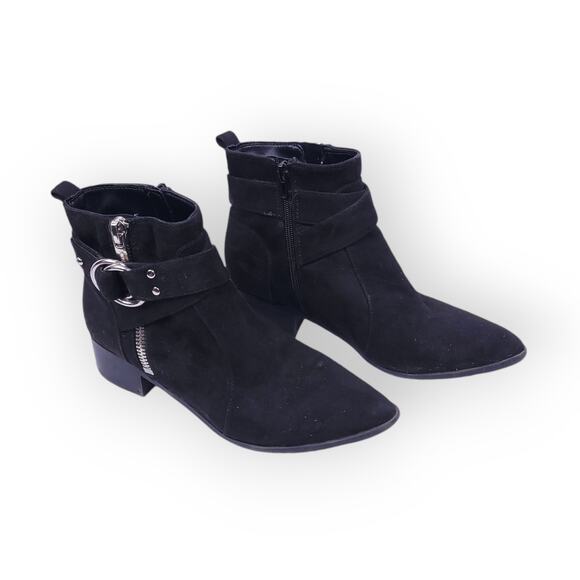 Nine West Dahila 2 Black Pointed Toe Block Heel Bootie Size 7 Academia Goth Boho - Picture 1 of 10
